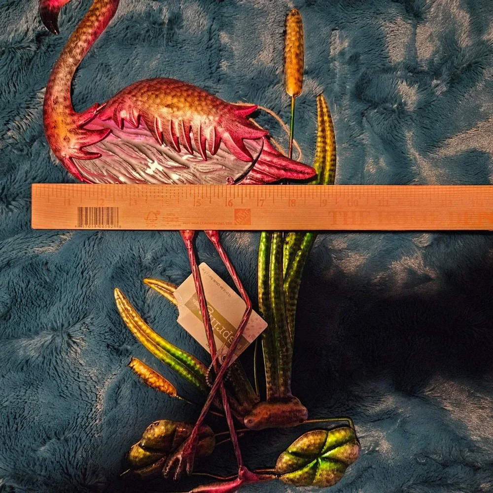 Metal and Glass Flamingo‎ Wall Art Sculpture Decor Coastal Tropical Home Accent